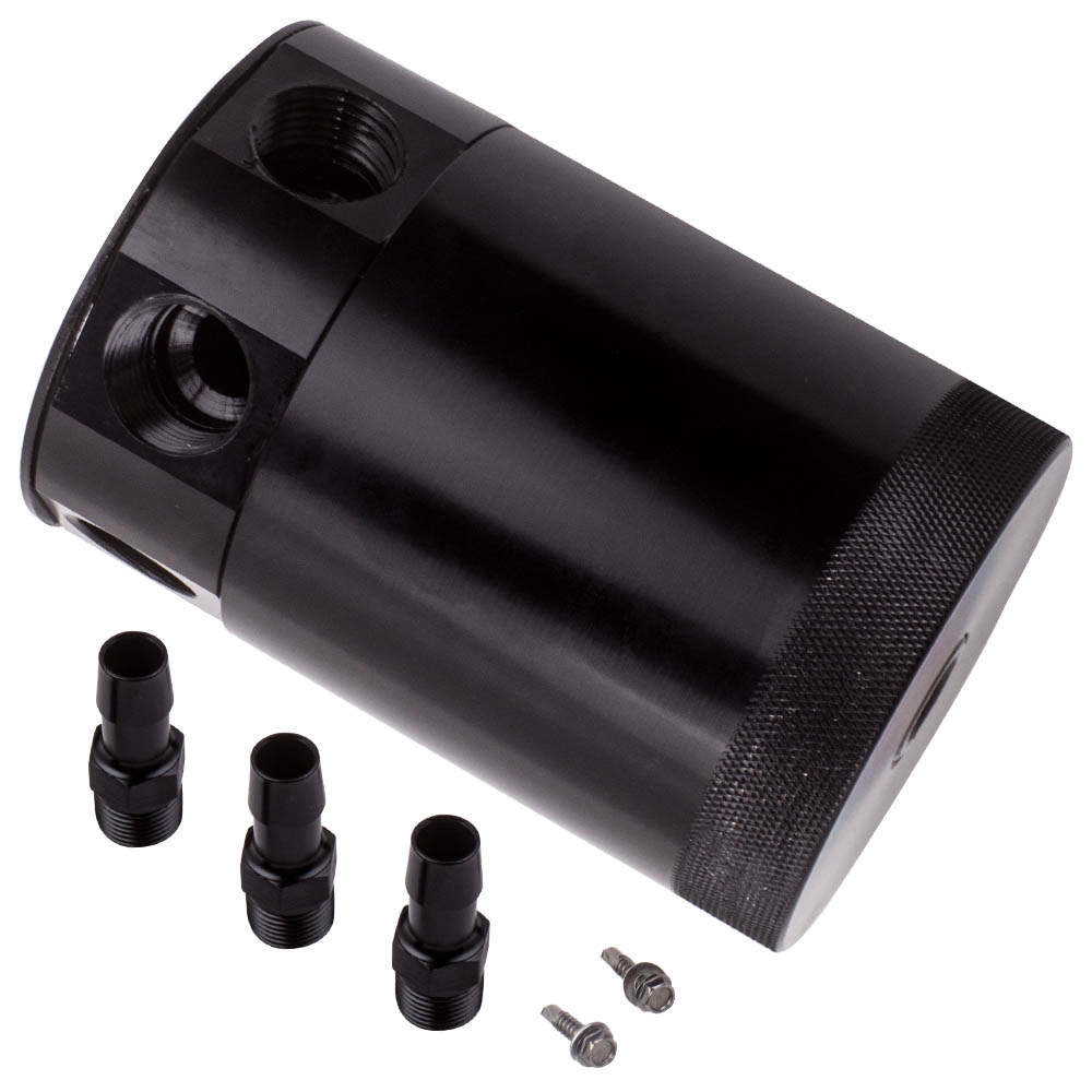Universal Auto Racing Baffled 3-Port Oil Catch Can/Tank/Air-Oil Separator Kit