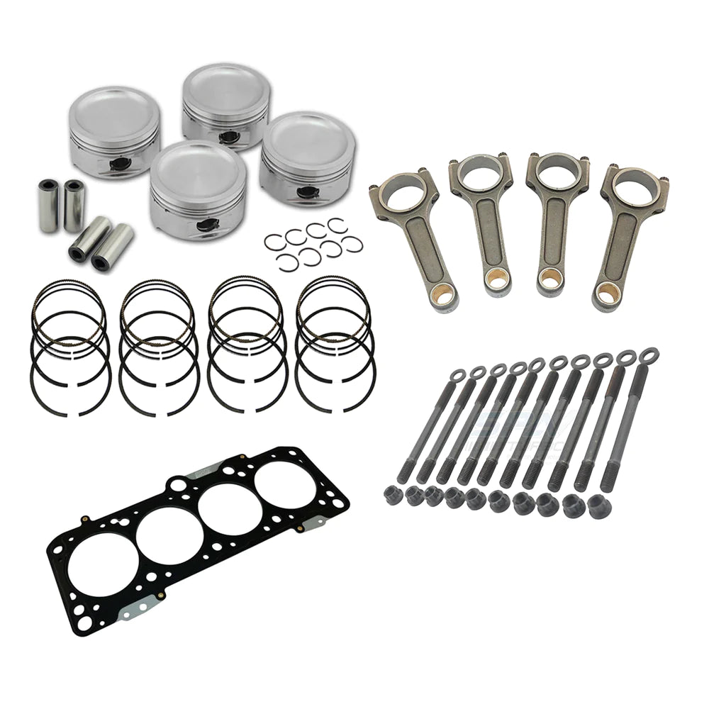 FORGED PISTON AND RINGS SET 83.75MM VW ABA 2.0L 8V + VW 144MM X 20MM HIGH PERFORMANCE BASIC CONNECTING ROD SET 7/16" BOLT (1100HP) +DECOMPRESSION HEAD GASKET SPACER - 1.5MM + HEAD STUD SET
