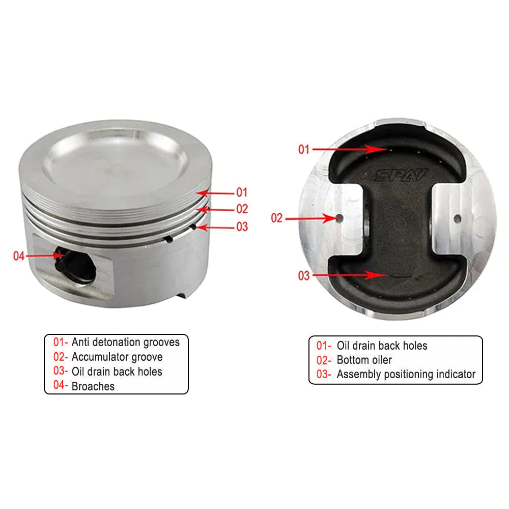 FORGED PISTON AND RINGS SET 83.75MM VW ABA 2.0L 8V + VW 144MM X 20MM HIGH PERFORMANCE BASIC CONNECTING ROD SET 7/16" BOLT (1100HP) +DECOMPRESSION HEAD GASKET SPACER - 1.5MM + HEAD STUD SET